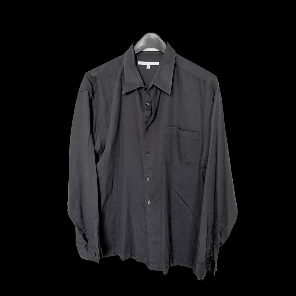 Perry‎ Ellis XL Black Long Sleeve Button Down Shirt Cotton Tencel Blend